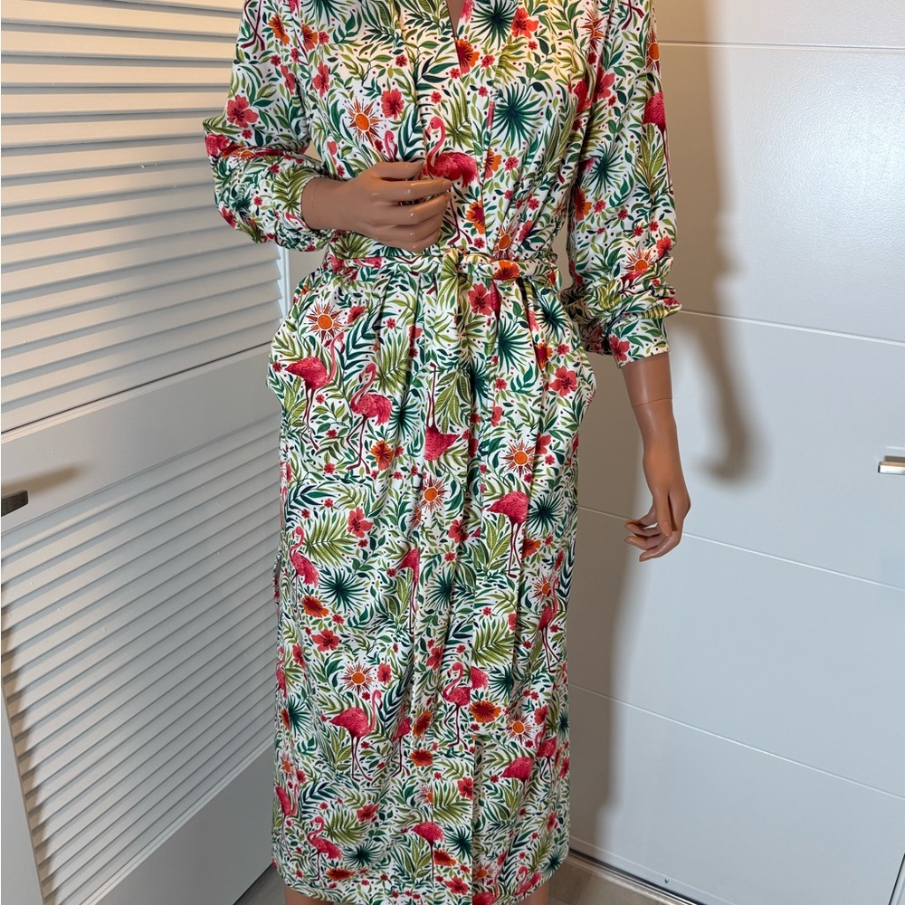 Mason Grey Floral Long banded robe small - Picture 3 of 13